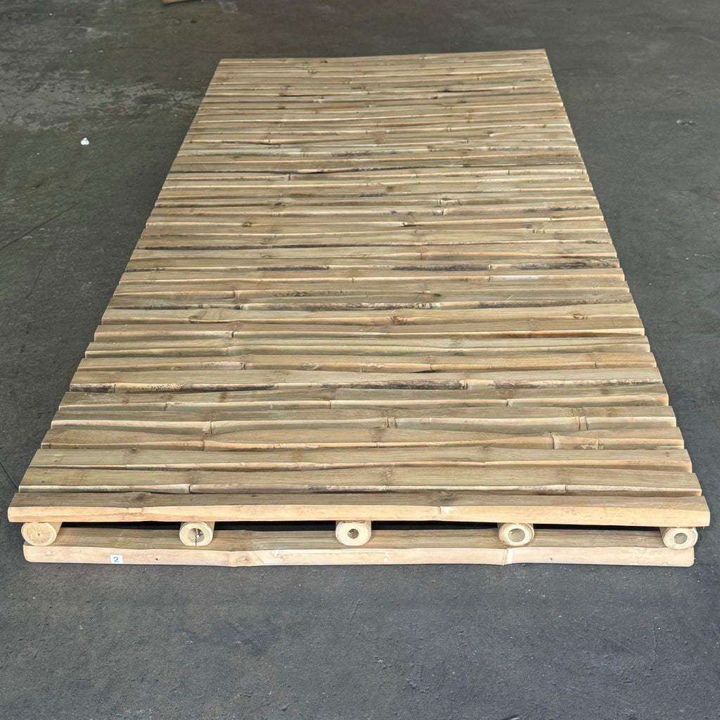 CREATIVE CO-OP Handmade Bamboo Slatted Table w/ Overhead Rod