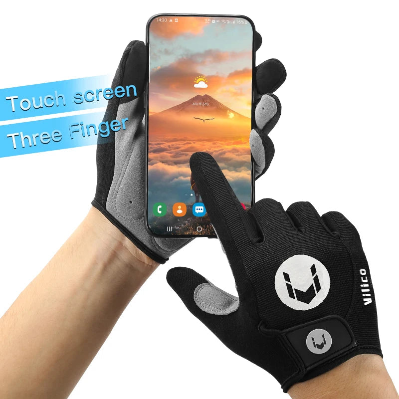 Men and women outdoor cycling windproof and cold proof motorcycle electric bike full finger touch screen anti slip gloves