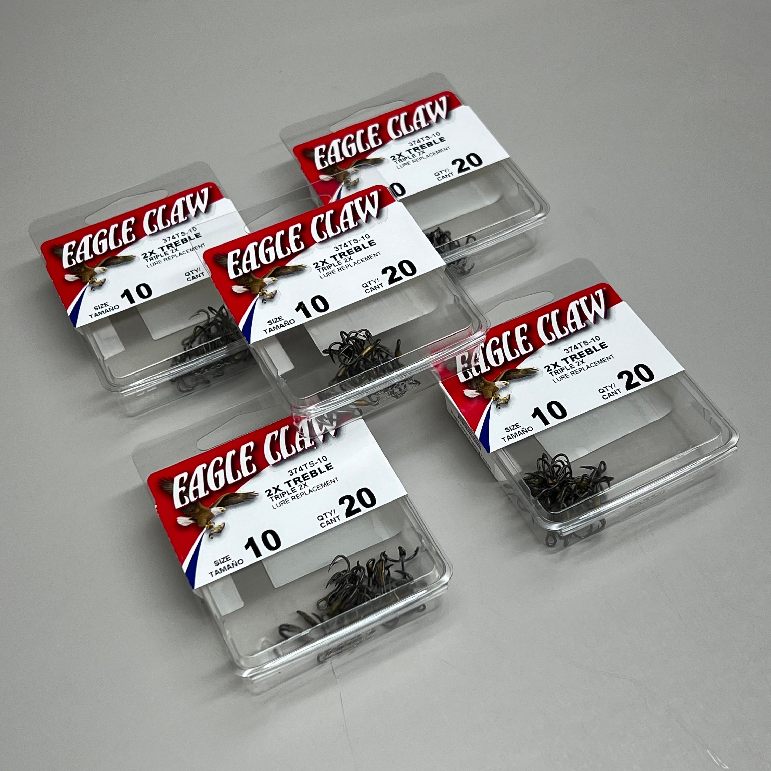 EAGLE CLAW (5 PACK) Curved Point 2X Treble Lure Repla Bronze #10 20 pc 374TS-10