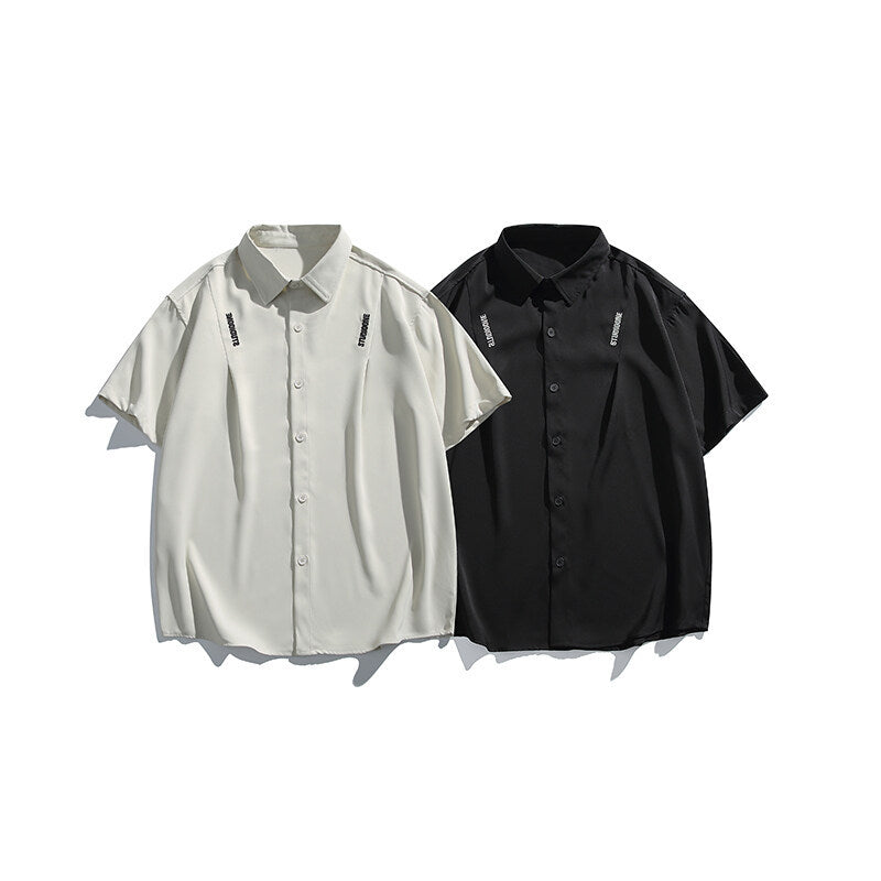 Letter embroidery loose casual short sleeved shirt for men