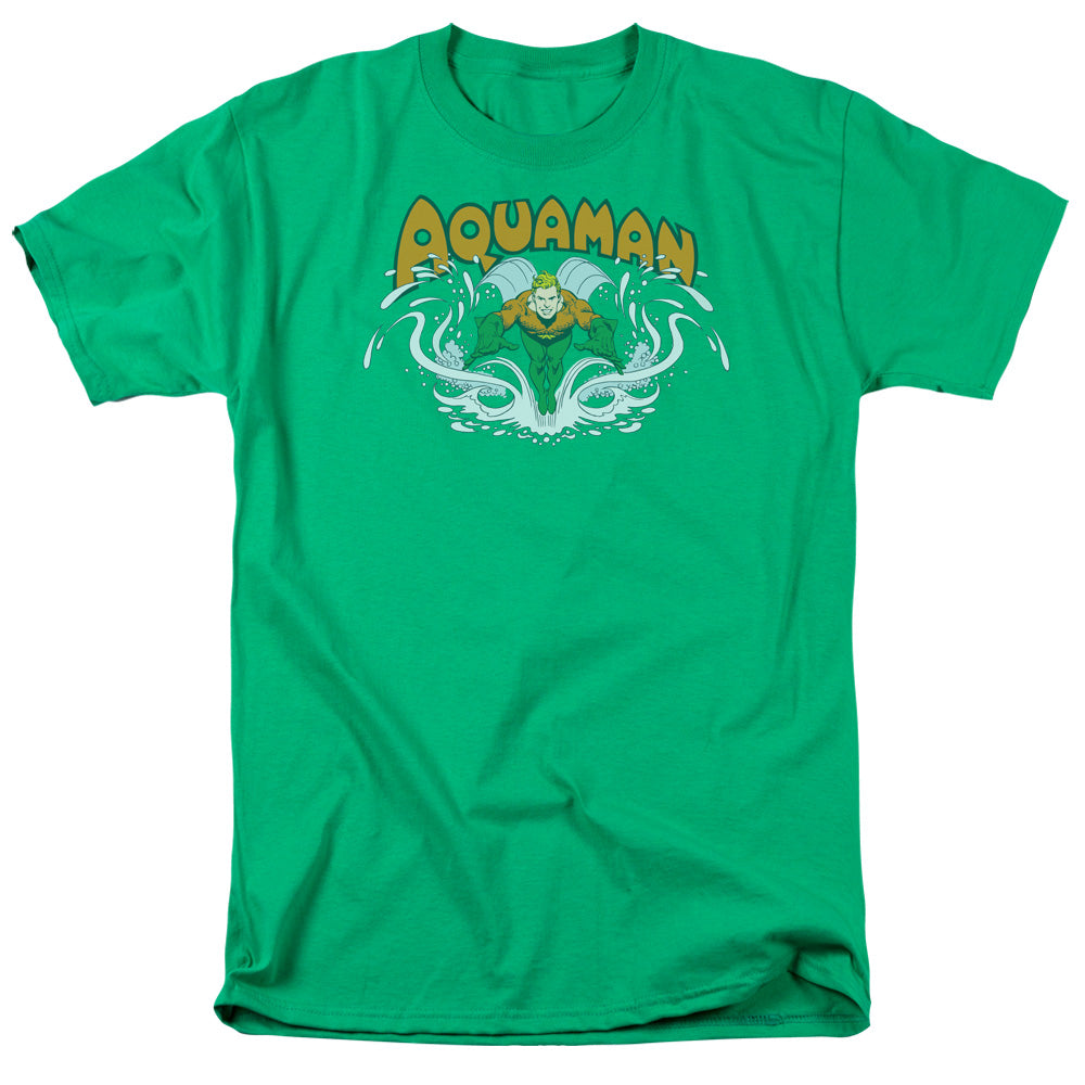 DC Comics Aquaman Splash Mens T Shirt Kelly Green Officially Licensed