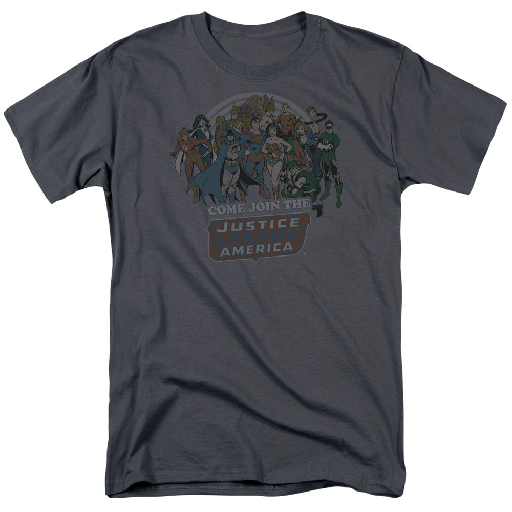 DC Comics Join the Justice League Mens T Shirt Charcoal Officially Licensed