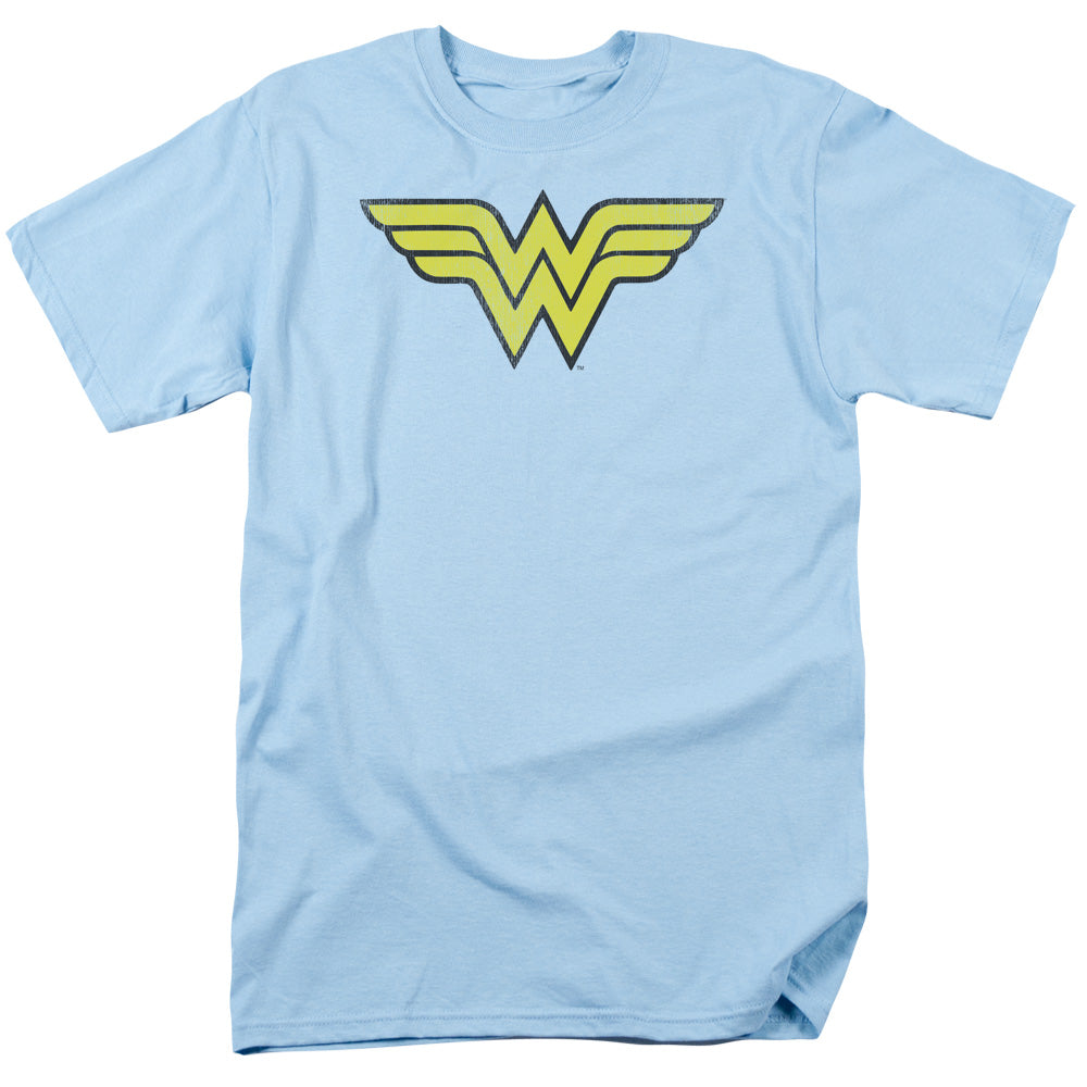 DC Comics Wonder Woman Logo Distressed Mens T Shirt Light Blue Officially Licensed