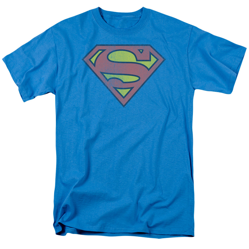 DC Comics Retro Superman Logo Distressed Mens T Shirt Turquoise Officially Licensed