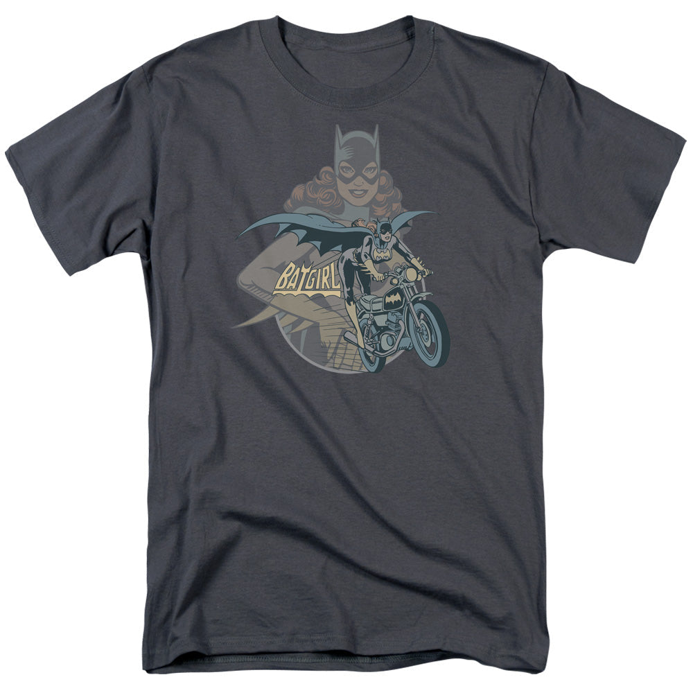 DC Comics Batgirl Biker Mens T Shirt Charcoal Officially Licensed