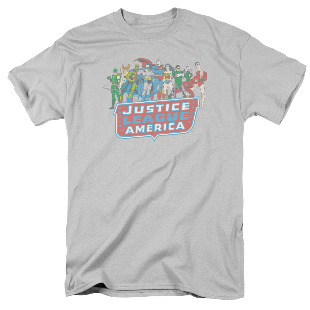 DC Comics Justice League America Lineup Mens T Shirt Silver Officially Licensed