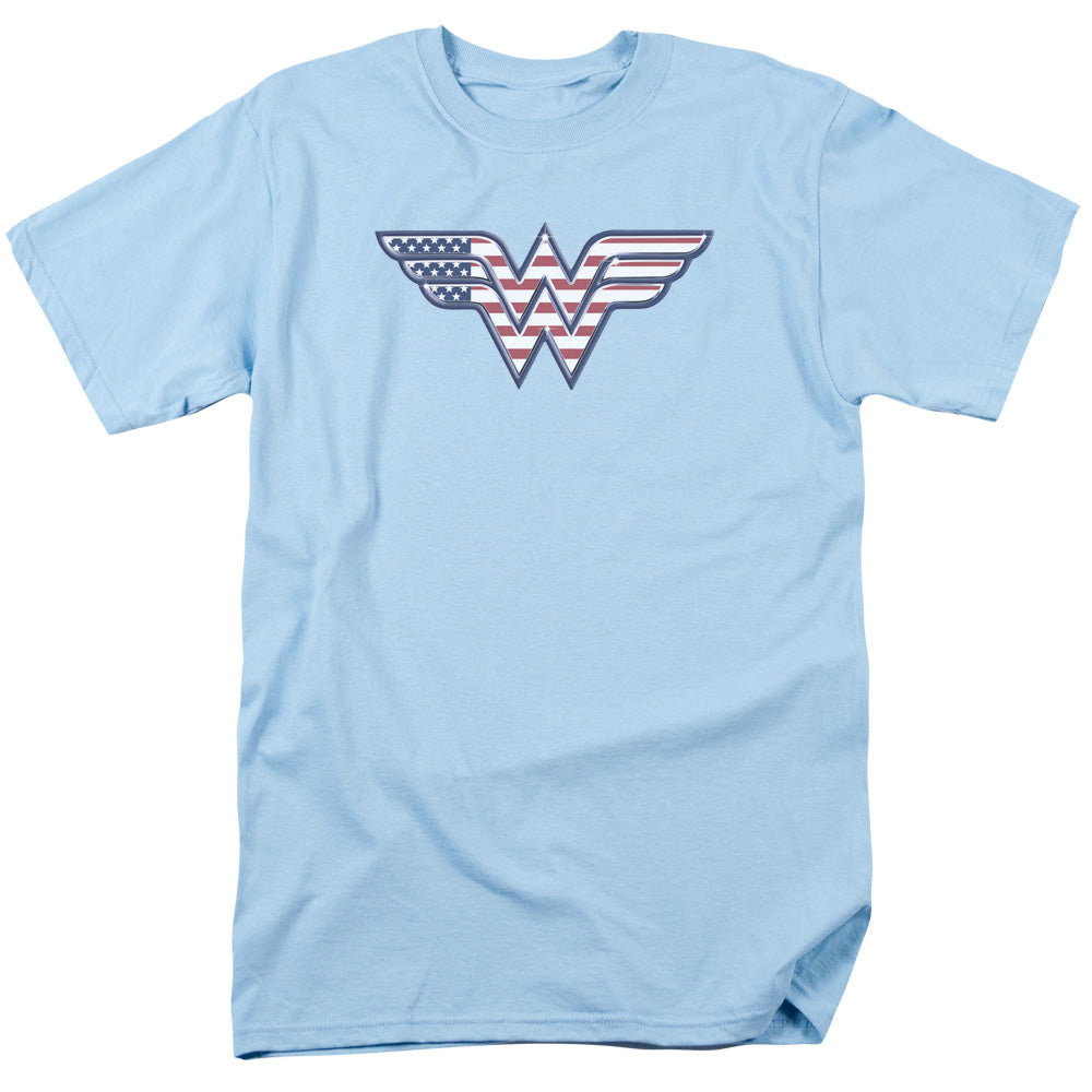 DC Comics Wonder Woman American Flag Mens T Shirt Light Blue Officially Licensed