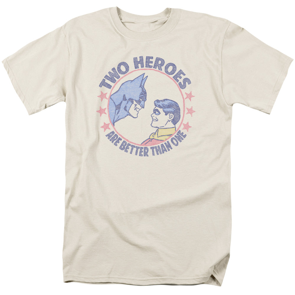 DC Comics Two Heroes Mens T Shirt Cream Officially Licensed