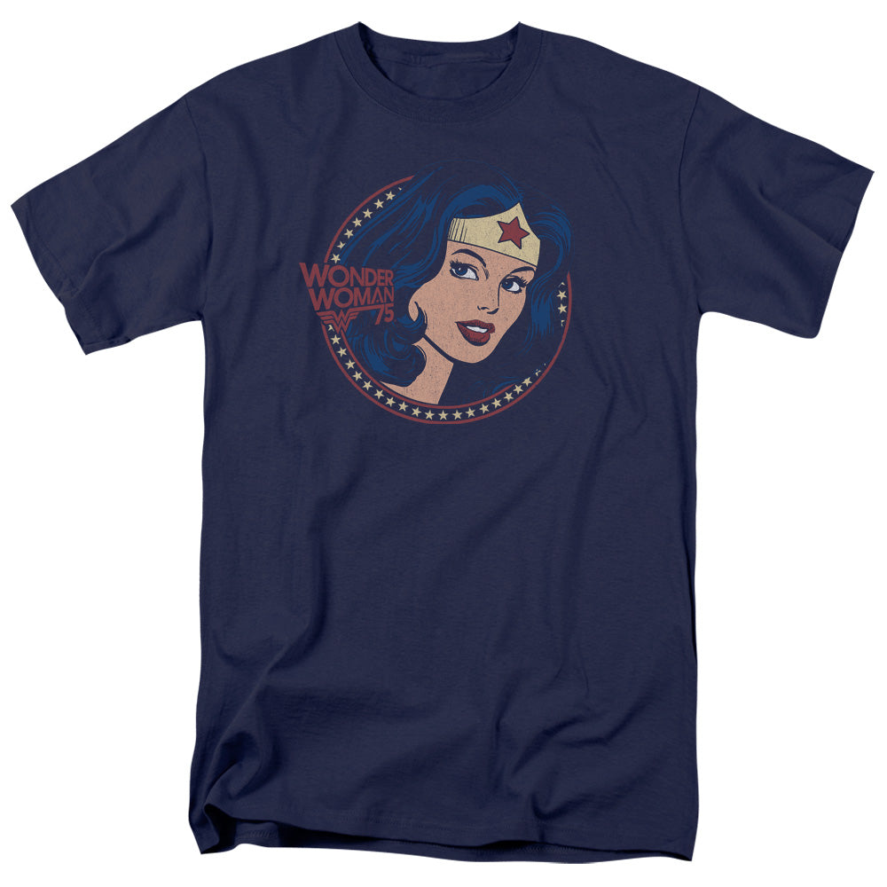 DC Comics Wonder Woman 75 Starburst Portrait Mens T Shirt Navy Blue Officially Licensed