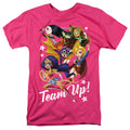 Dc Superhero Girls Team Up Mens T Shirt Hot Pink Officially Licensed