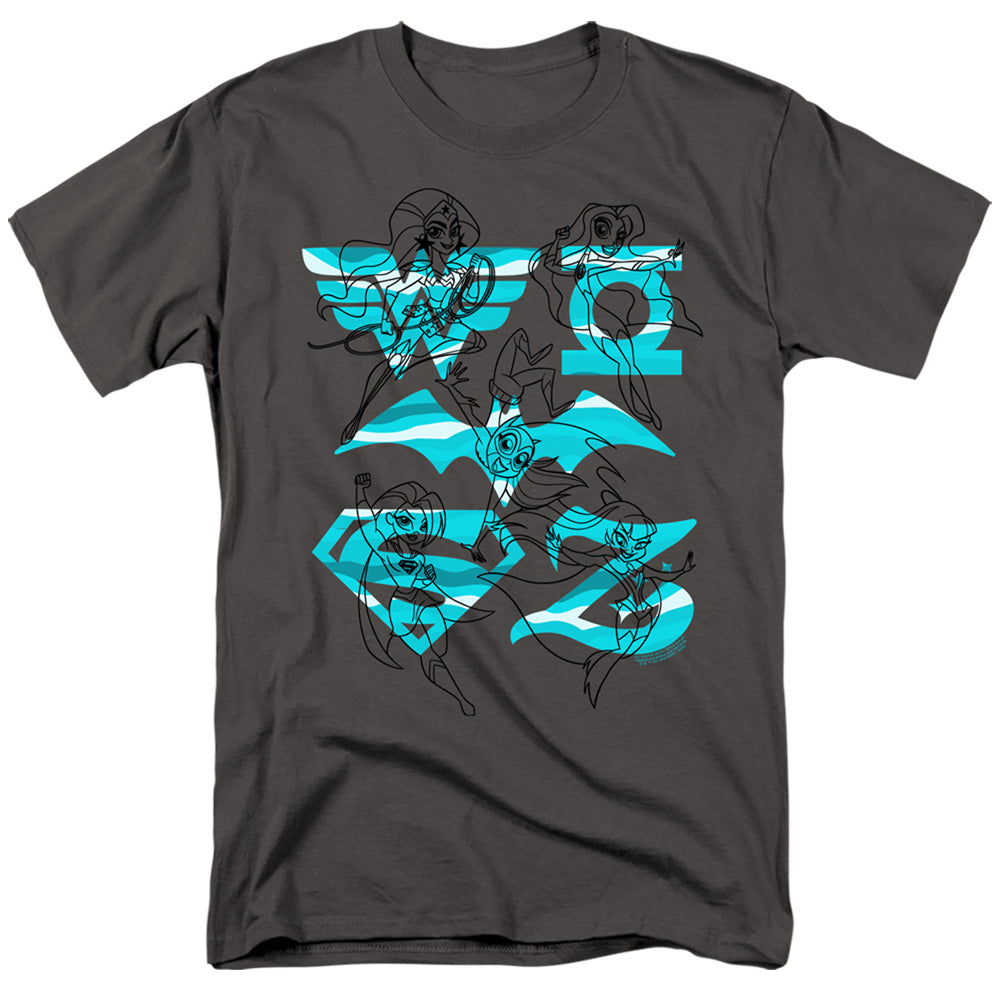 Dc Superhero Girls Line Art Group Mens T Shirt Charcoal Officially Licensed