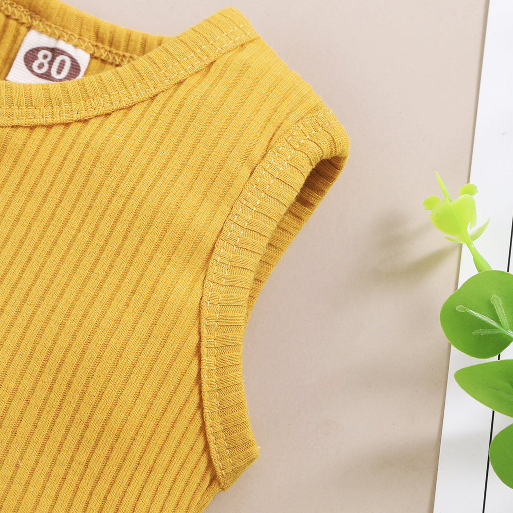 Baby Clothes Set Toddler Boys Girls Solid Sleeveless Button Vest Tops+shorts Outfits Set roupa bebes menina newborn clothes