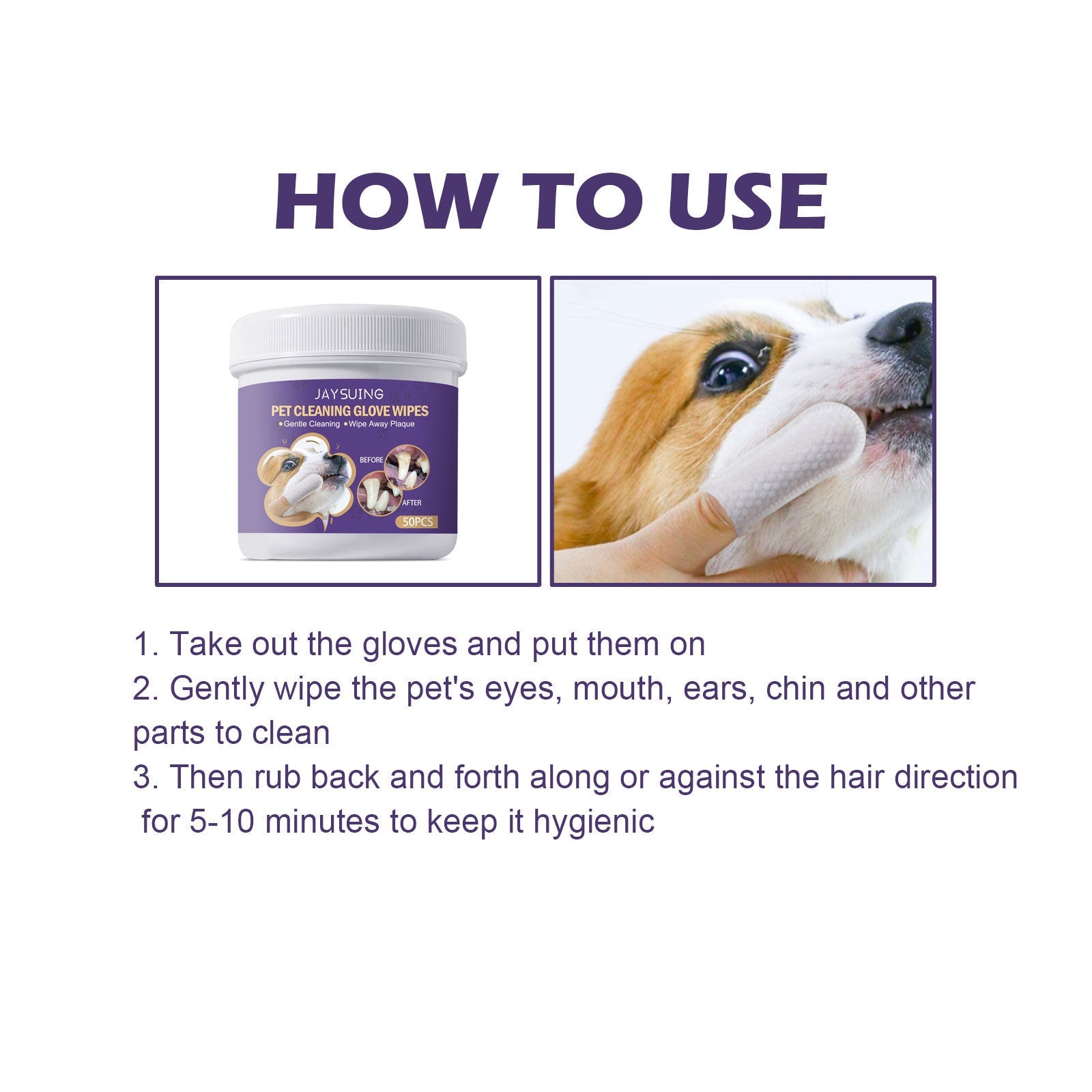 JAYSUING Pet Cleaning Glove Wipes, Pet Gum Care Gently Clean Dental Tartar Odor