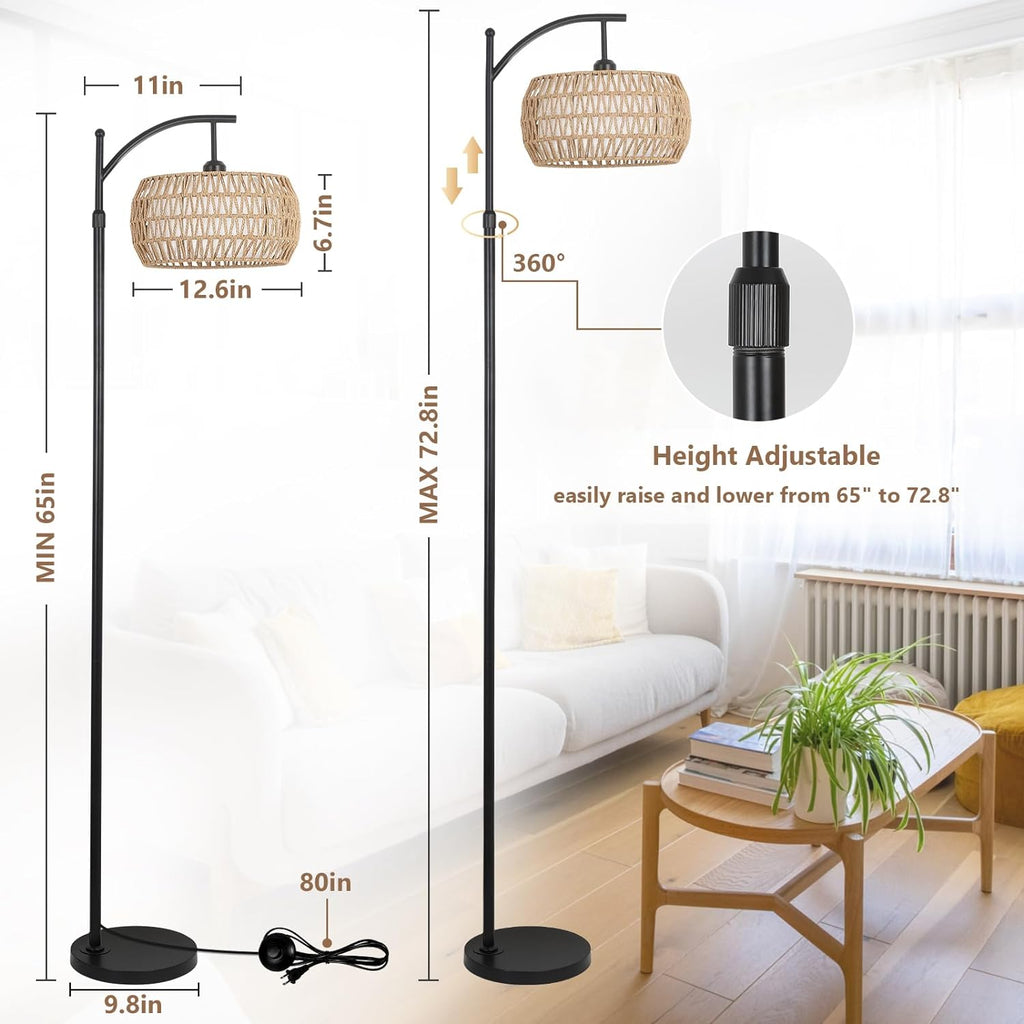 Arc Floor Lamp with Remote Control, Dimmable LED Floor Lamp with 3 Color Temperature Boho Farmhouse Tall Pole Lamp