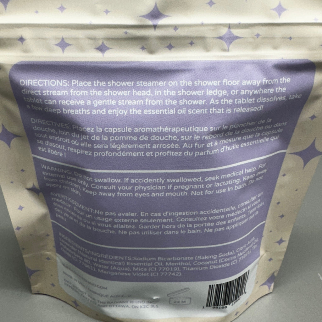 ZA@ THE RADIANT RHINO Tranquility (6 PACK) Lavender Shower Steamers 2 Tablets Each