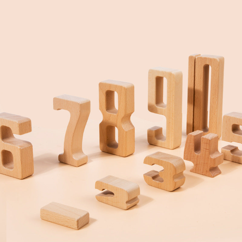 Children's Montessori early education teaching aids, large particle beech wood digital building blocks, kindergarten enlightenment assembly, stacking and height toys