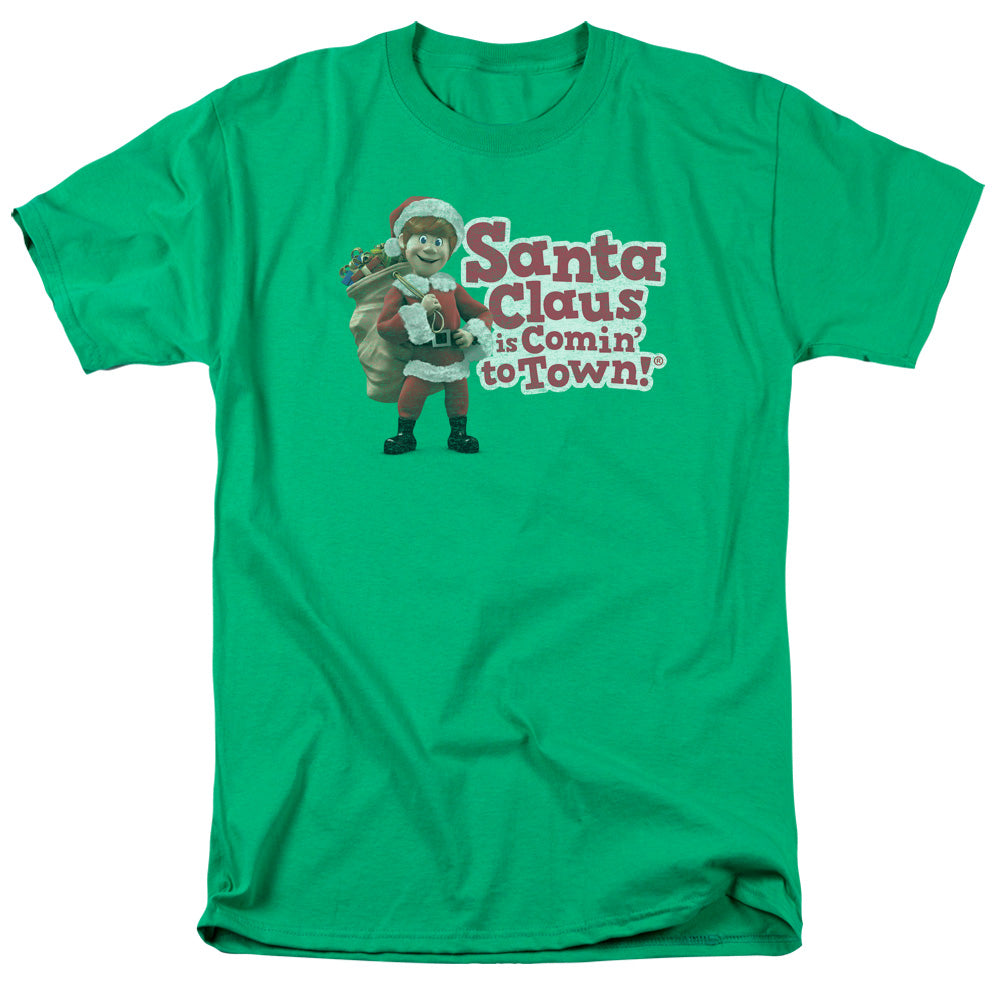 Santa Claus Is Comin To Town Santa Logo Mens T Shirt Kelly Green Officially Licensed