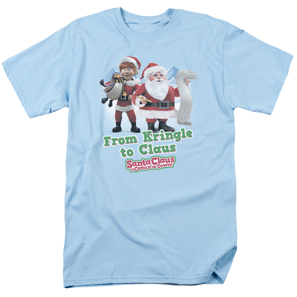 Santa Claus Is Comin To Town Kringle To Claus Mens T Shirt Light Blue Officially Licensed