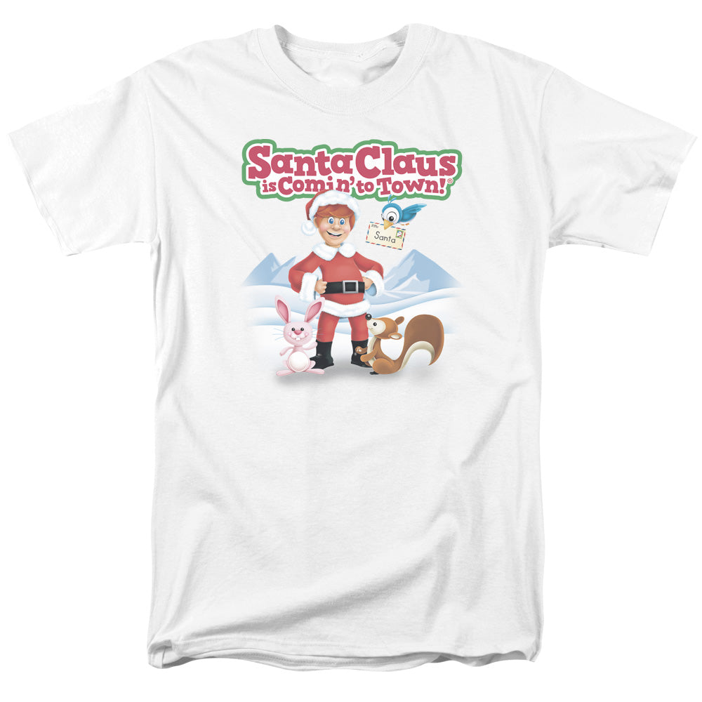 Santa Claus Is Comin To Town Animal Friends Mens T Shirt White Officially Licensed