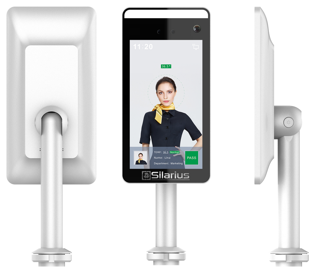 Silarius SIL-FRTEMP 7" Facial Time Attendance Access Control Terminal with Temperature Testing + Face Recognition and Mask Detection (Table Stand Included) NDAA Compliant