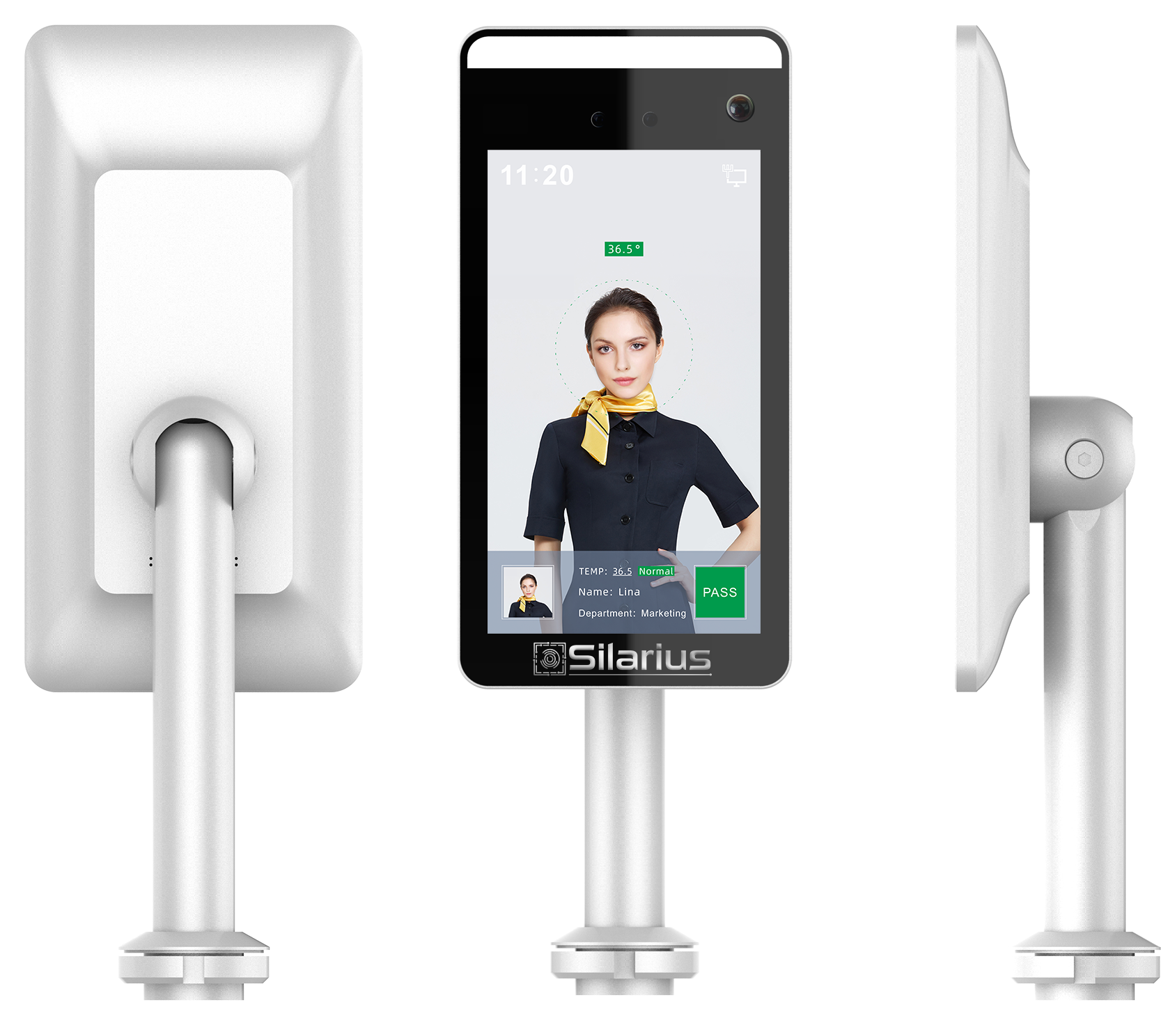 Silarius SIL-FRTEMP 7" Facial Time Attendance Access Control Terminal with Temperature Testing + Face Recognition and Mask Detection (Table Stand Included) NDAA Compliant