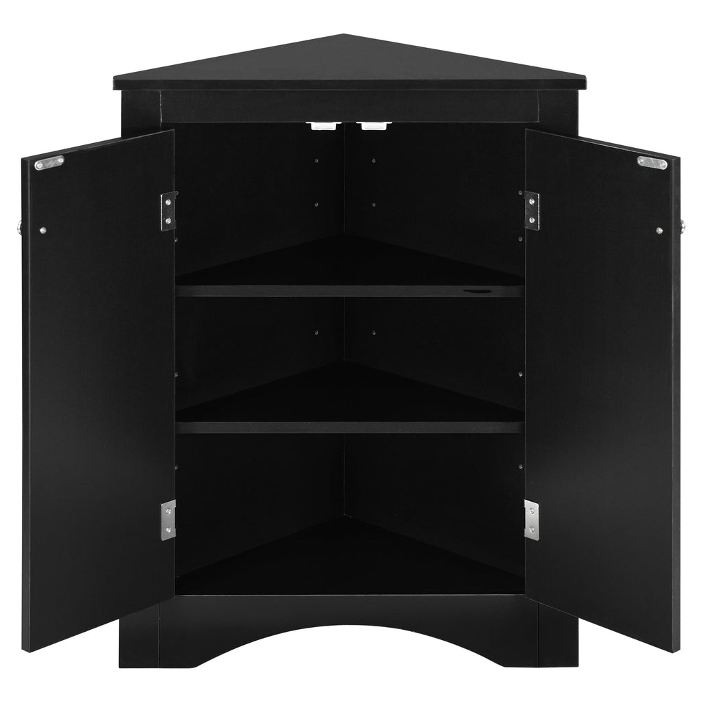 Black Triangle Bathroom Storage Cabinet with Adjustable Shelves, Freestanding Floor Cabinet for Home Kitchen