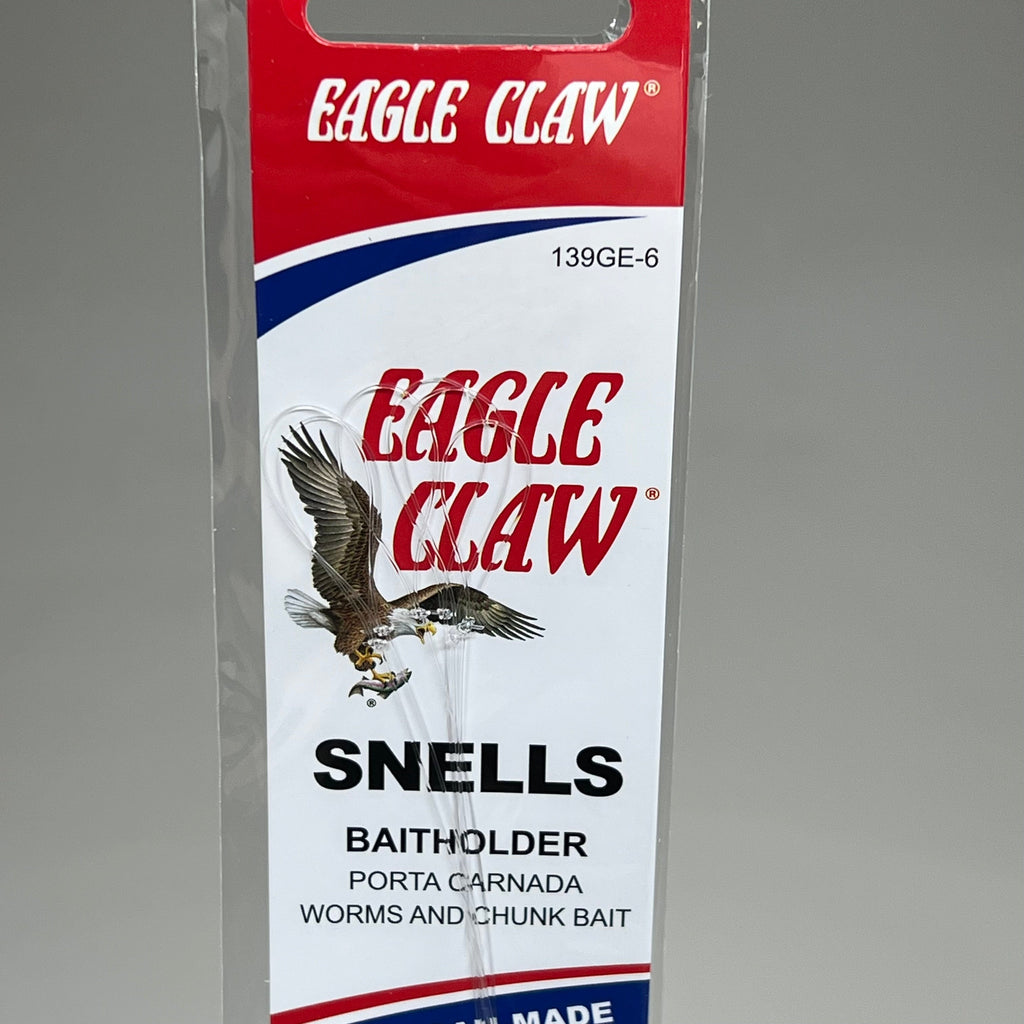 EAGLE CLAW(3 PACK) Medium Wire Baitholder Snell Worms & Chunk Red #6 6pc 391GE-6