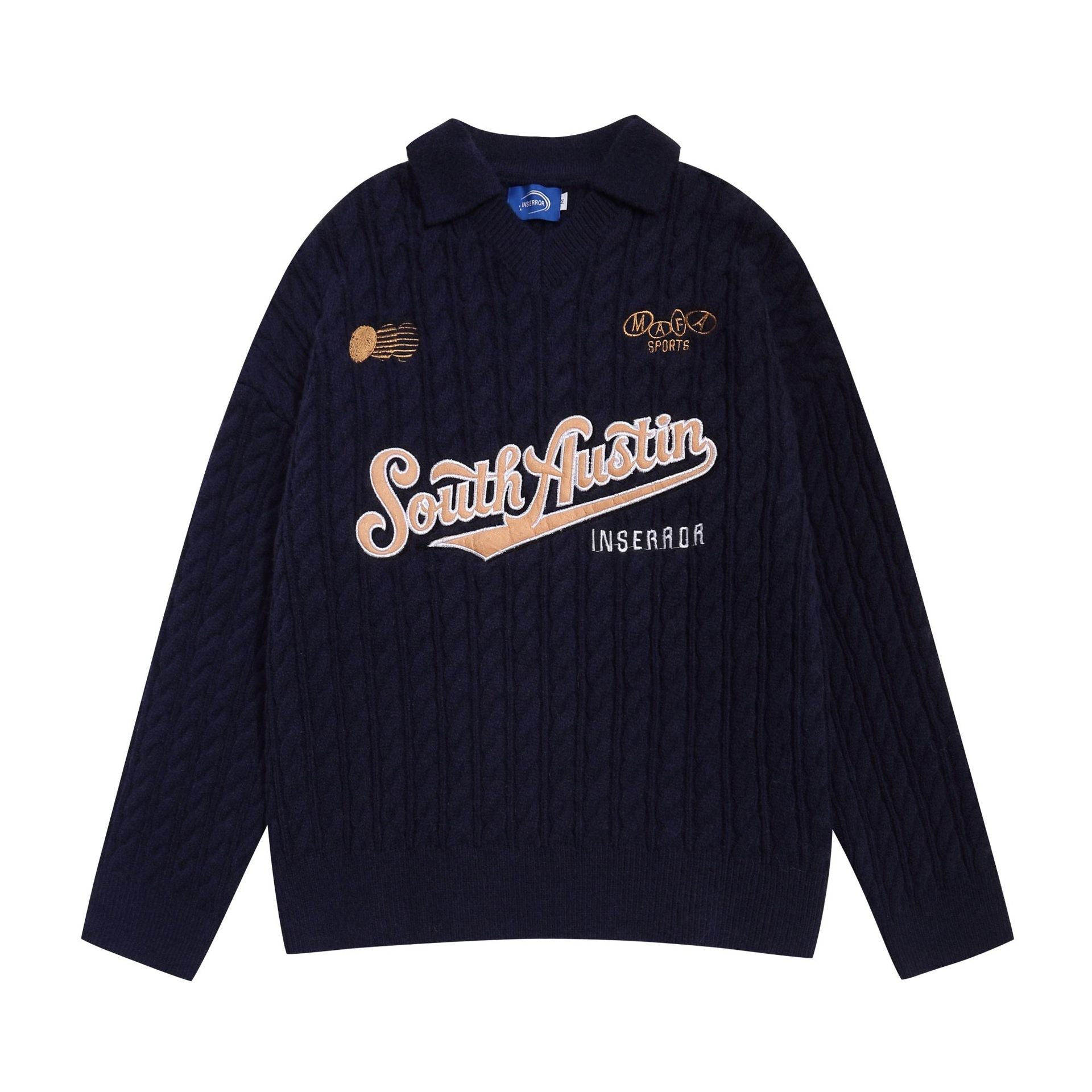 Letter embroidery V-neck casual sweater
