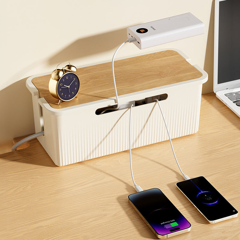 Desktop Plug Socket & Cable Organizer – Black/White Storage Box for Charging/Data Cables