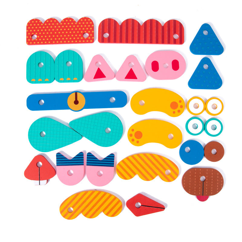 Wooden Creative Animal Puzzle Building Blocks Fun Face Changing 3D Puzzle Fun Kindergarten Puzzle Toy