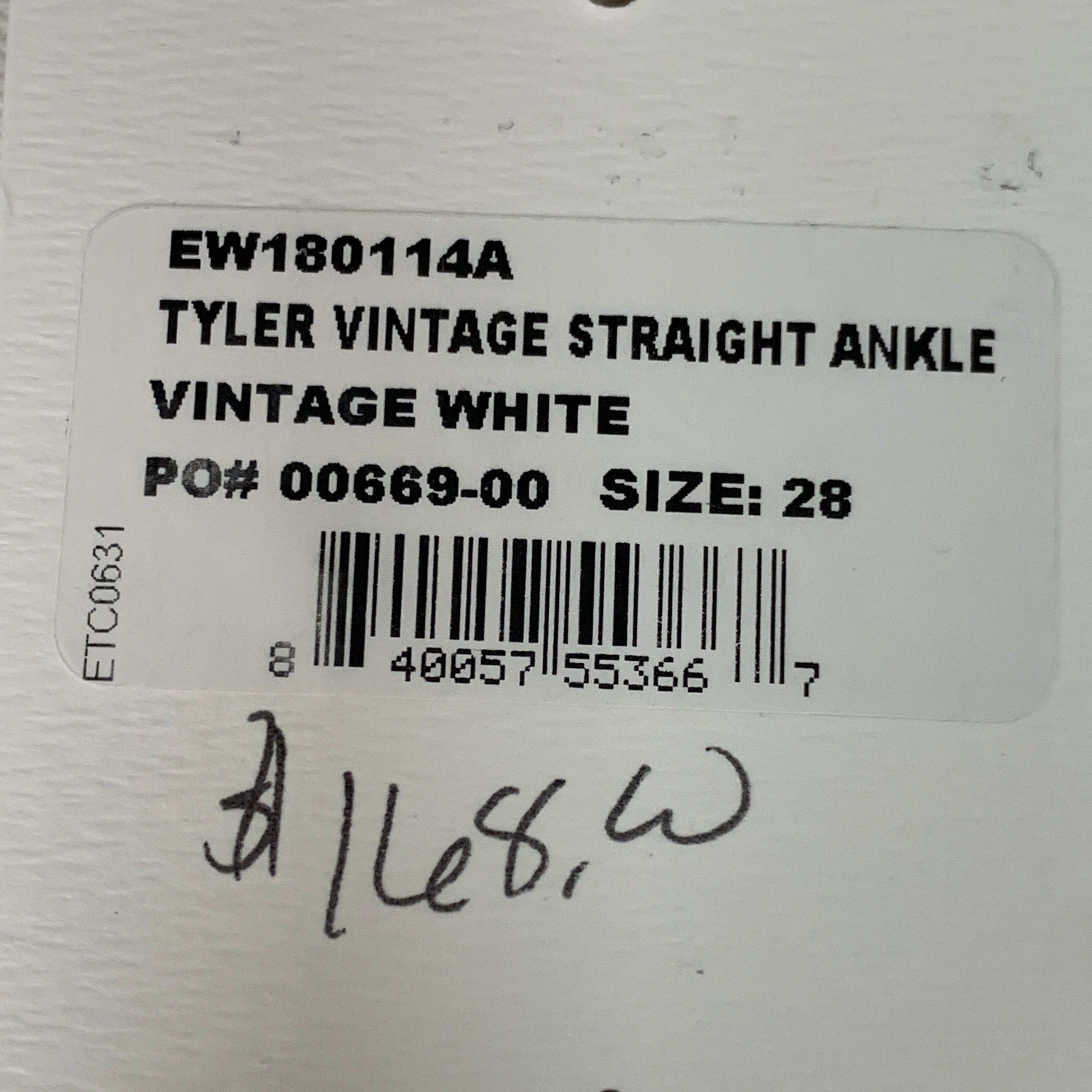 ETICA Tyler High Waist Straight Leg Ankle jeans Vintage White Size 28 EW180114A