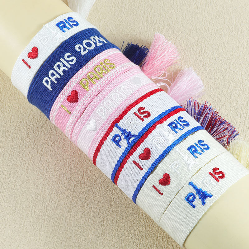 Embroidered Eiffel Tower ethnic style woven ribbon wrist strap Paris Sports Games wristband souvenir from France