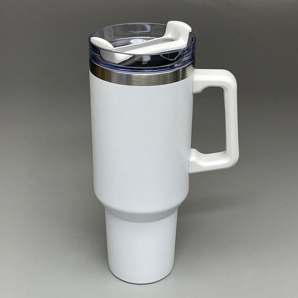 TUMBLER (2 PACK) Insulated Stainless Steel Travel Mug w/ Lid Handle Straw 40 oz White