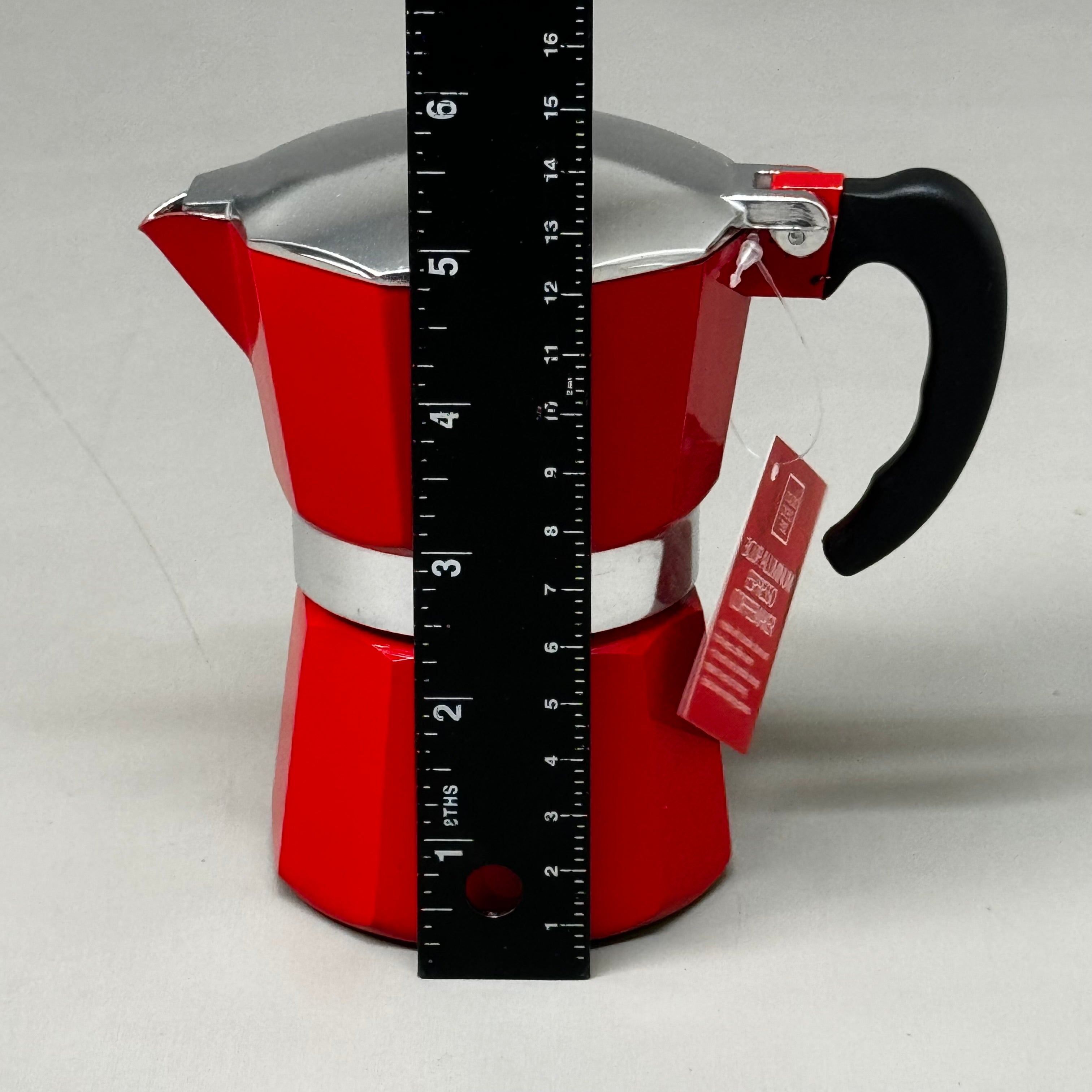 COOK PREP EAT Aluminum Espresso Coffee Stay Cool Handle 3-Cup Capacity Red 33122