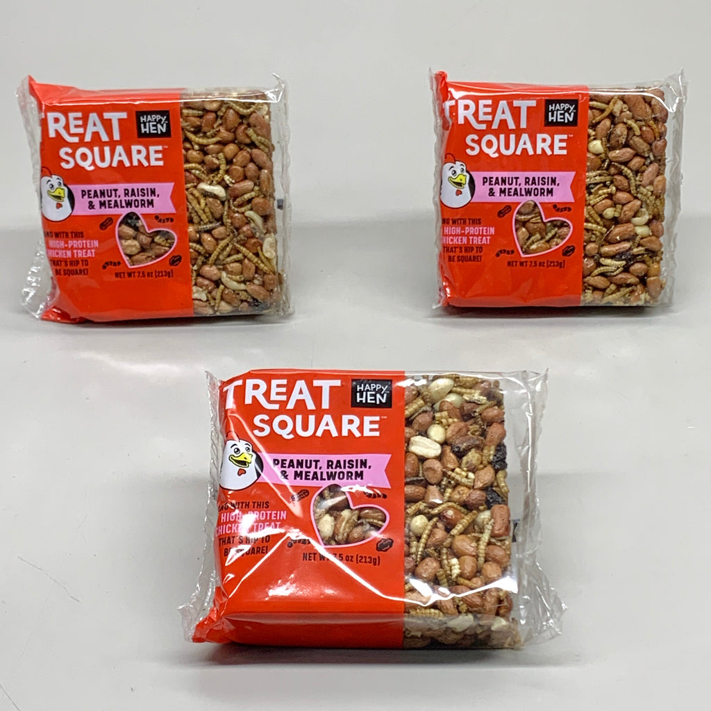 HAPPY HEN (3 PACK) Treat Square Peanut, Raisin & Mealworm 7.5 oz 855297003391