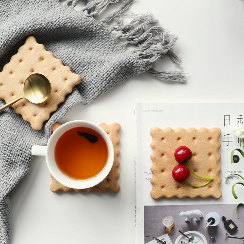 Beech Biscuit Coaster Solid Wood Tea Coaster Mug Coffee Coaster Cup Holder Creative Gift