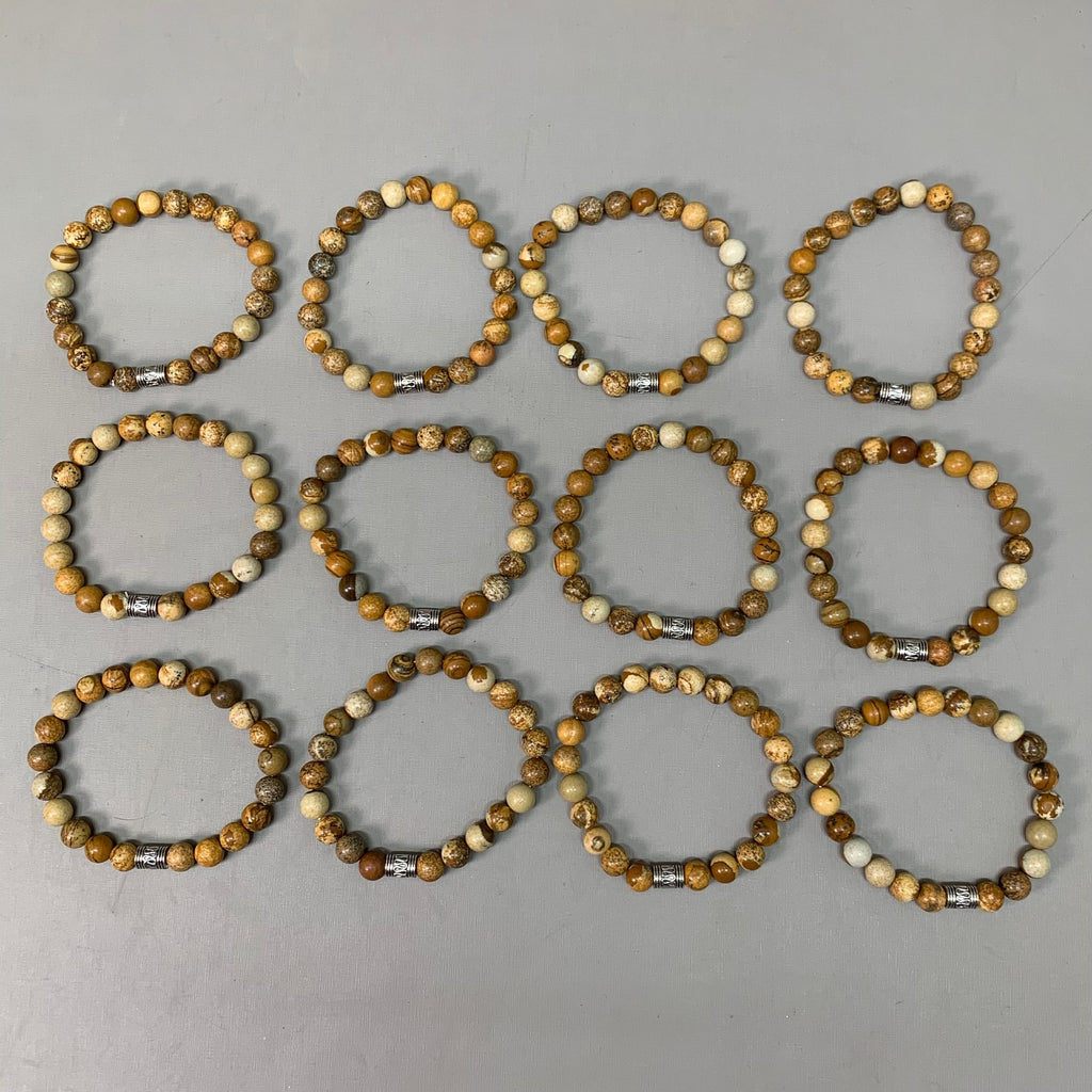 BEST WHOLESALE (12 PACK) Beaded Light Brown Crystal Bracelets 3" Silver Cuff New