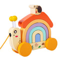 Wooden children's rainbow snail tractor color matching cognitive building blocks fun rope learning walker