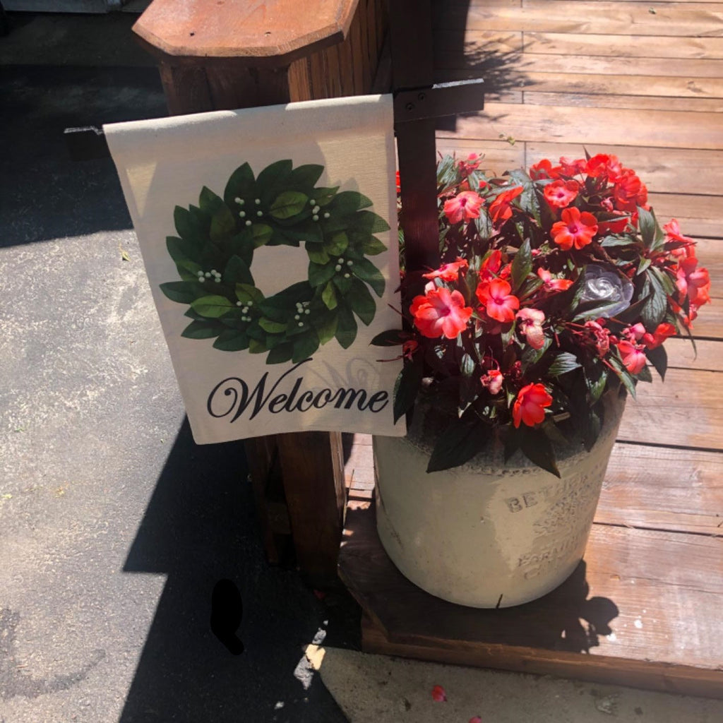 Spring Summer Welcome Wreath Garden Flag Magnolia Leaves Small Yard Flag Vertical Double Sided Burlap Farmhouse Seasonal
