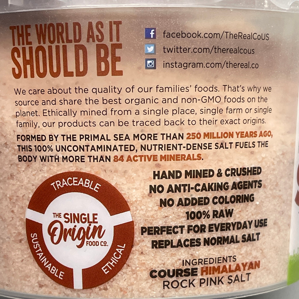 THE SINGLE ORIGIN FOOD CO (6 PACK) Pink Himalayan Salt Tub (course) 20 oz/each BB 11/26