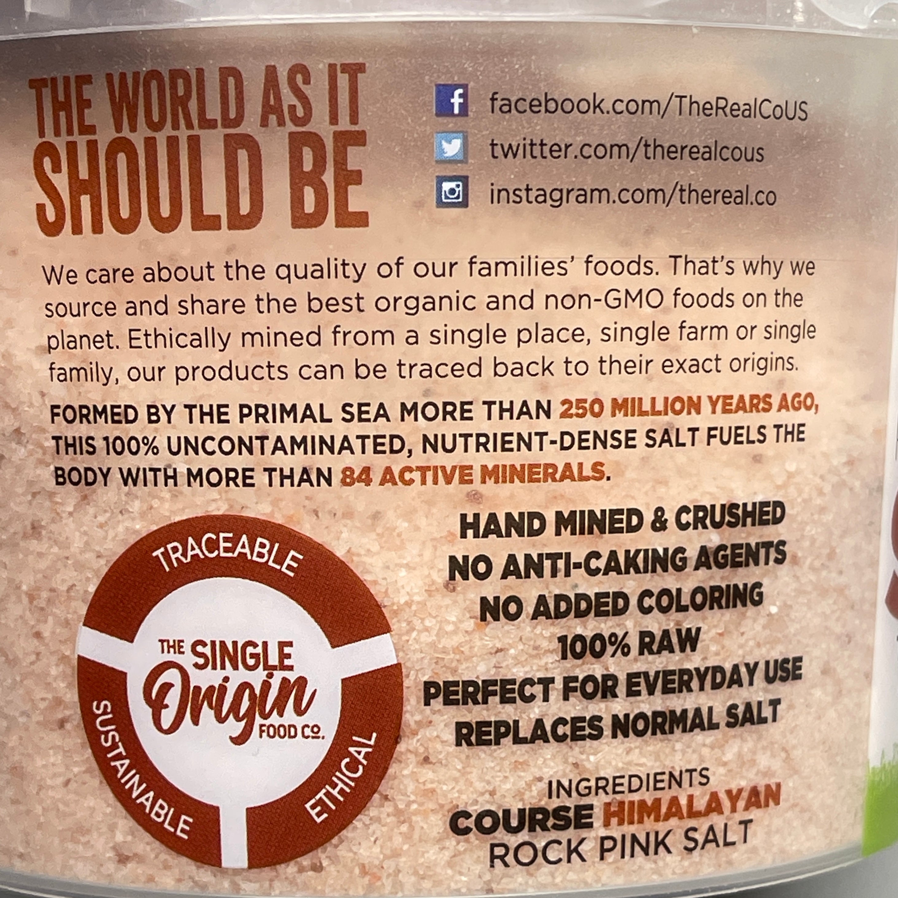 THE SINGLE ORIGIN FOOD CO (6 PACK) Pink Himalayan Salt Tub (course) 20 oz/each BB 11/26