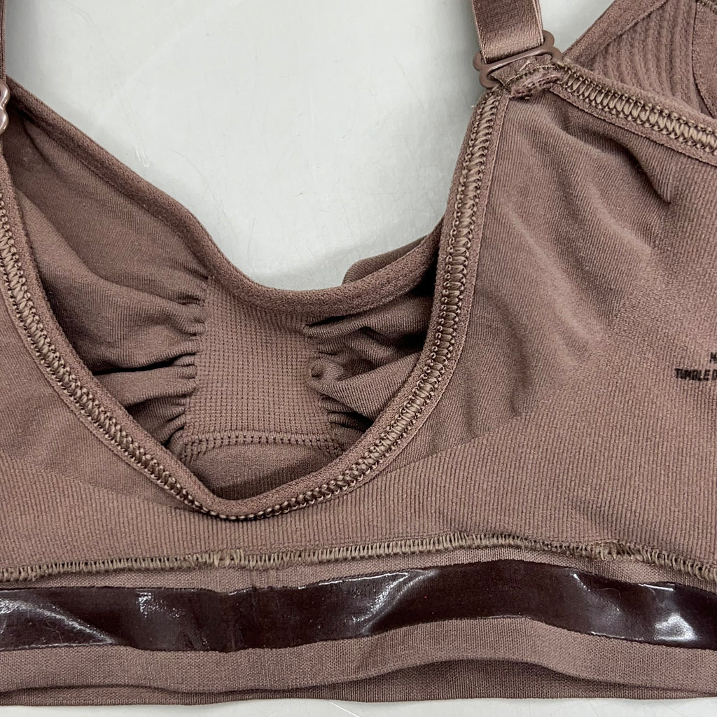 SKIMS Strong Support Seamless Bralette Pique Stitching Women's Sz S Umber