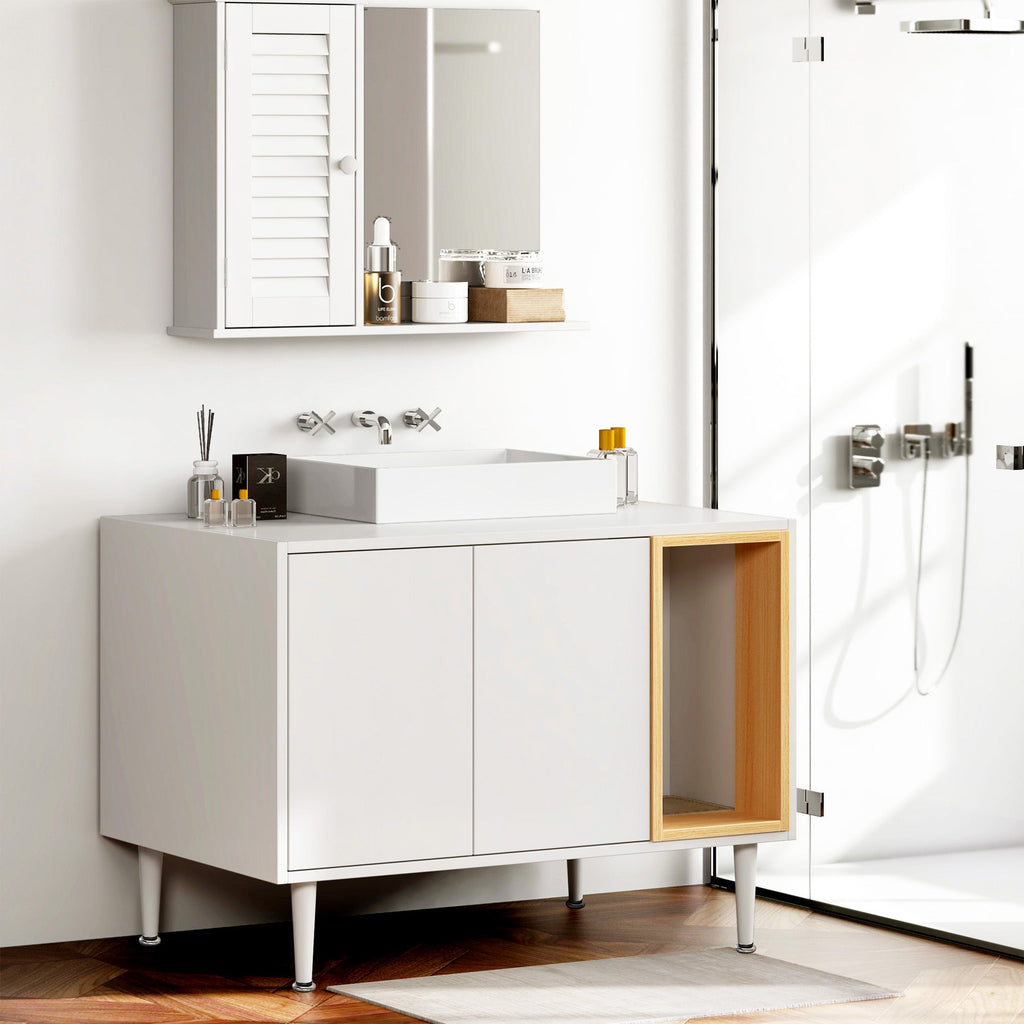 Bathroom sink cabinet, with cat trash can shell, hidden garbage pet bathroom, with partition, wooden cabinet furniture, white