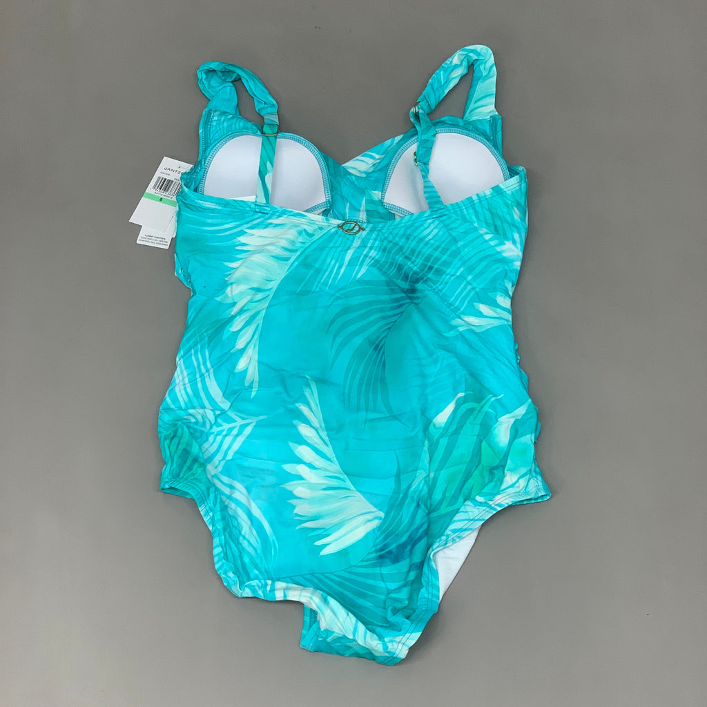 JANTZEN Womens Bathing Suit Patterned One Piece Sz-4 Ideal Teal JZ22705M