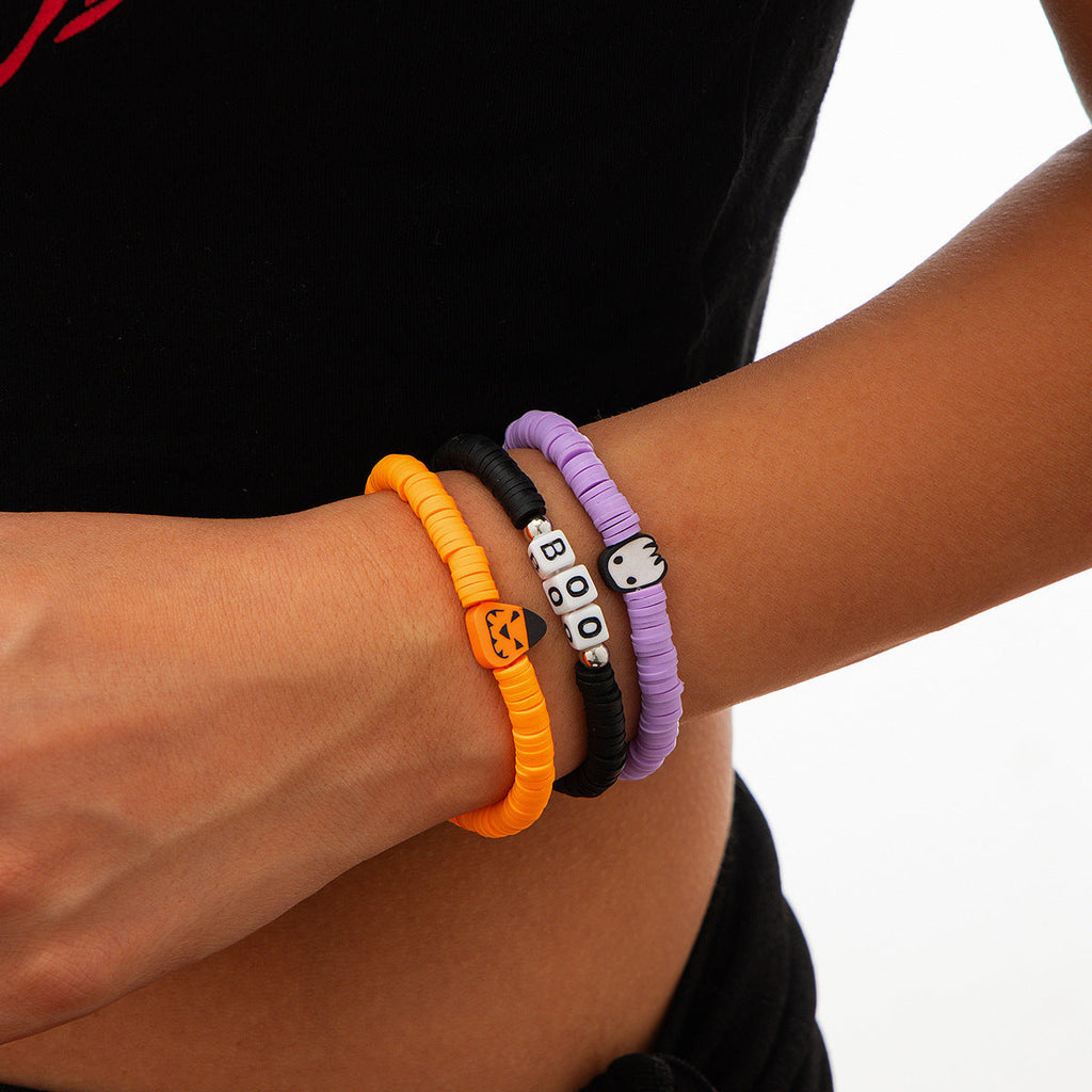 Halloween Soft Ceramic Elastic Bracelet Set Dark Wind Pumpkin Head Letter Bracelet