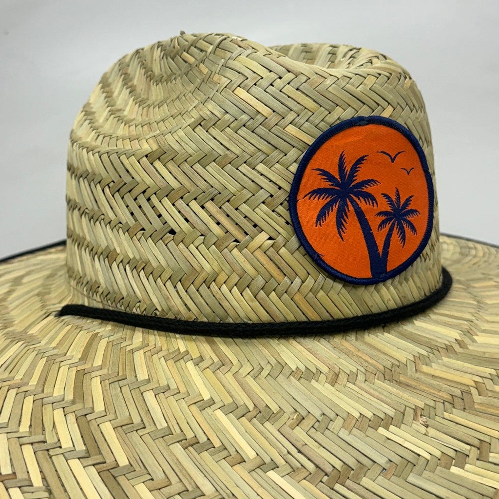 FUN FACTORY Hand Woven Straw Hat w/ Palm Tree Patch & Beach Image FF13956