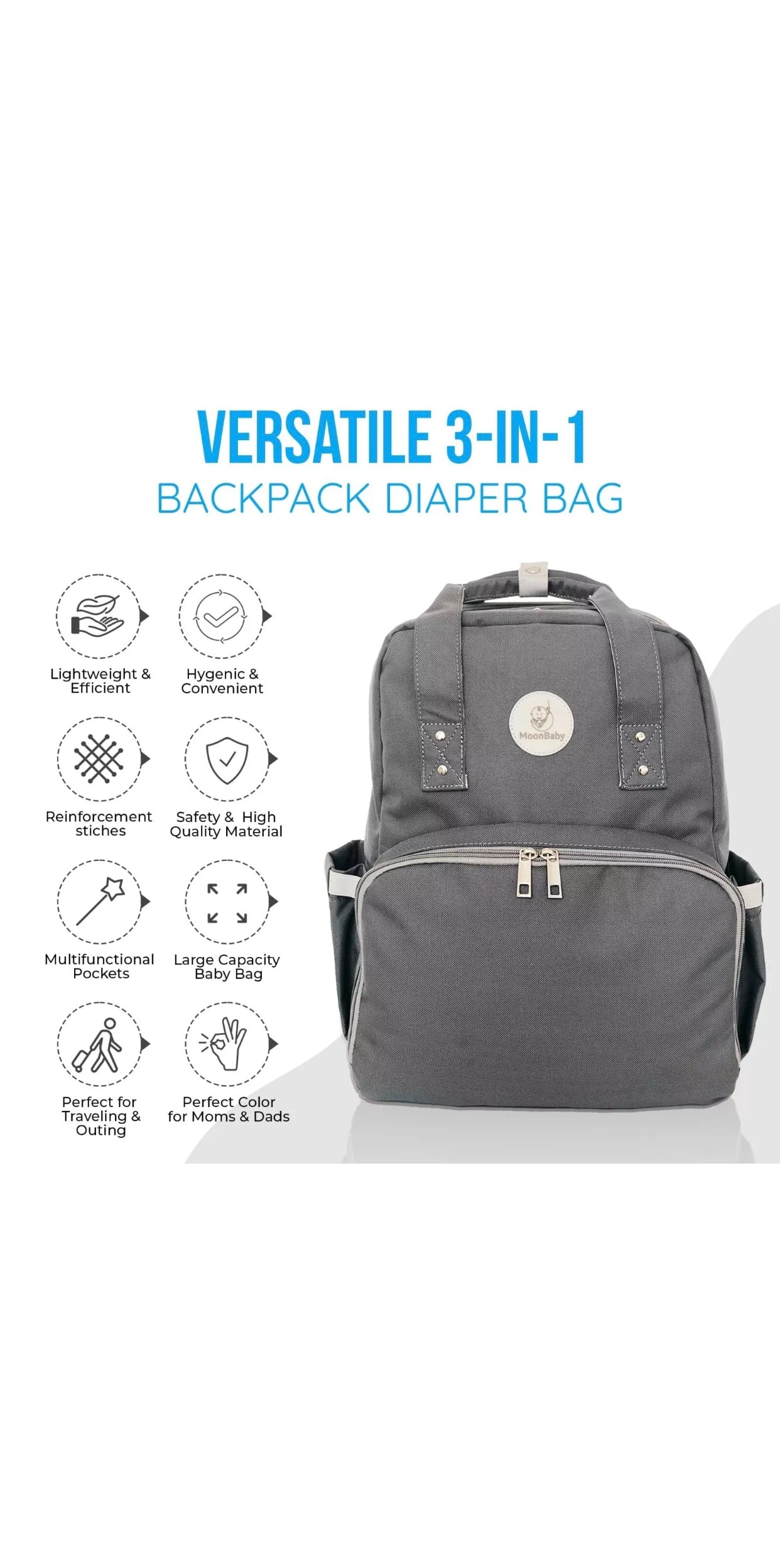 MoonBaby Backpack Diaper Bag Foldable Changing station Portable Crib Bassinet