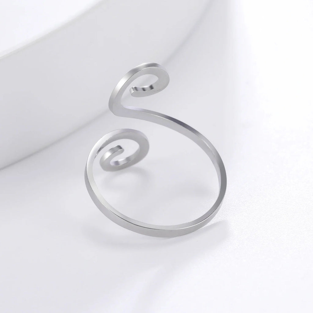 Stainless Steel Large Spiral Ring Women Gold Color Adjustable Finger Rings Minimalist Jewelry Valentine Gift New In