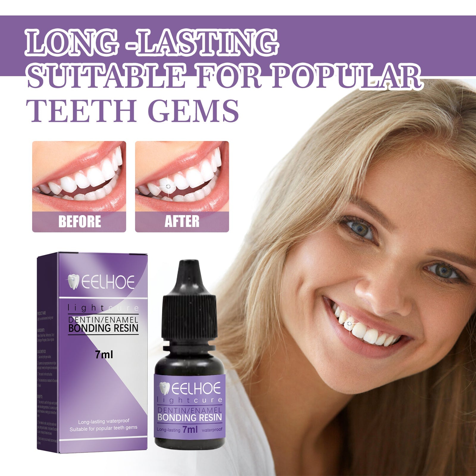 Tooth Gem Decorative Glue, DIY Fashionable Jewelry Bonding Teeth Gems Light Cured Adhesive Glue