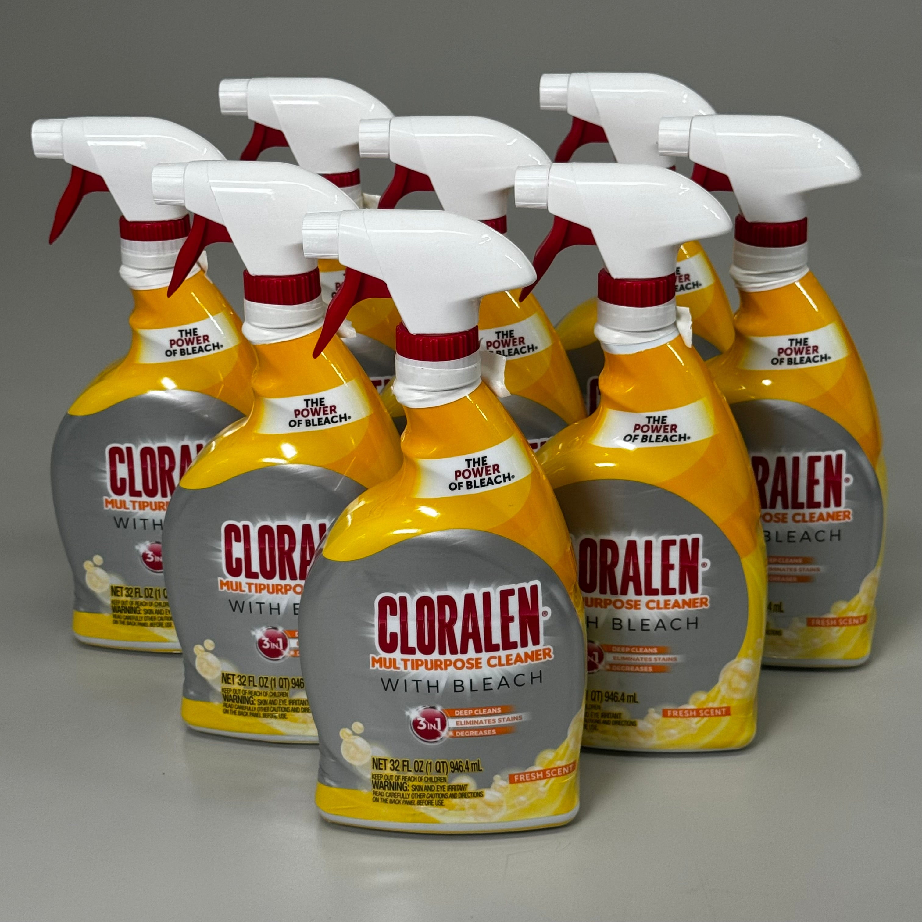 CLORALEN (8 PACK, 32 oz Each) Deep Clean Multipurpose Cleaner w/ Bleach Fresh Scent